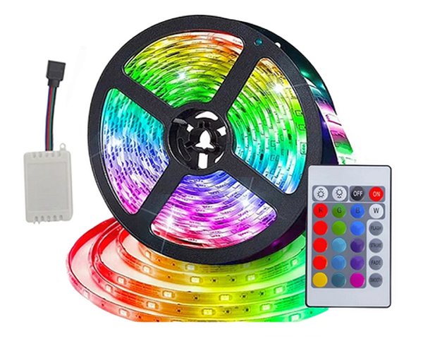 FITA DE LED 5050 RGB COM REMOTO 5m SEM SILICONE