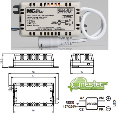 FONTE / DRIVE PARA LED  CORRENTE CONSTANTE  COM PLUGUE - 12 A 25W