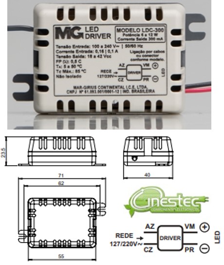 FONTE / DRIVE PARA LED - CORRENTE CONSTANTE - 6 A 12W