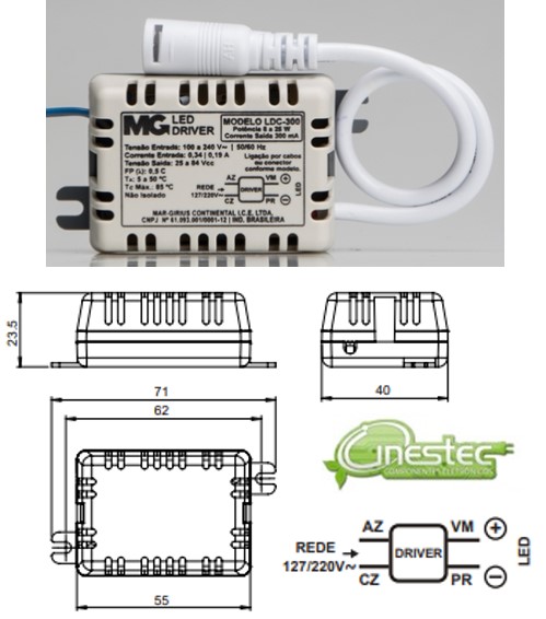 FONTE / DRIVE PARA LED - CORRENTE CONSTANTE - COM PLUGUE - 8 A 25W