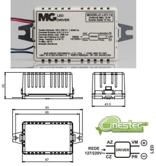 FONTE / DRIVE PARA LED - TENSAO CONSTANTE - 15W
