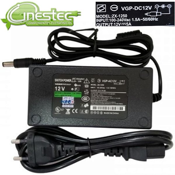 FONTE 12V x 5A - P4 C - CHAVEADA DE MESA COM LED