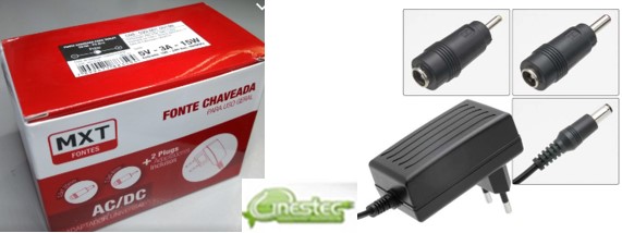 FONTE 5V x 3A  P4 +2 PLUGUES ADAPATORES - CHAVEADA - MXT