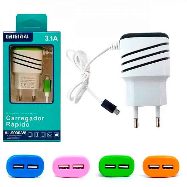 FONTE CARREGADOR TURBO 2 MICRO USB V8 - 5.1A AL-9006-V8