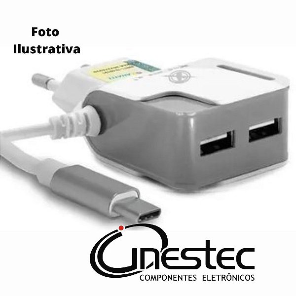 FONTE CARREGADOR USB 3,1A + CABO TYPE C EMBUTIDO - XC-UR14