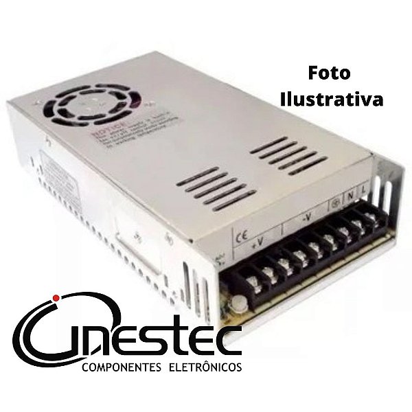 FONTE CHAVEADA METALICA DUPLA SAIDA 12V x 30A / 350W (200W - RMS) COM COOLER