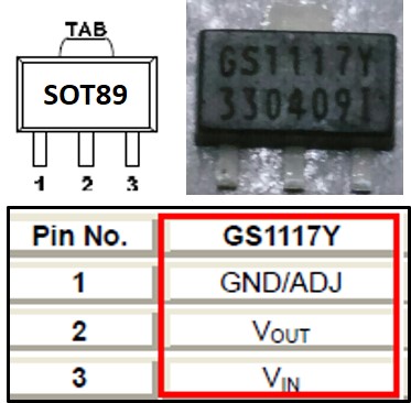 GS1117 - 5 A 3,3V  800MA SMD - SOT89