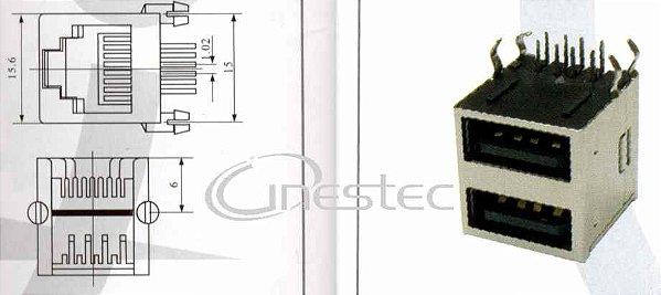 JACK  CONECTOR 2 X USB A FEMEA PCI 90 graus  YH-USB02