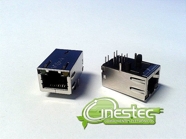 JACK  RJ45  8 VIAS  PARA PLACA 90 graus BLINDADO COM 2 LEDS