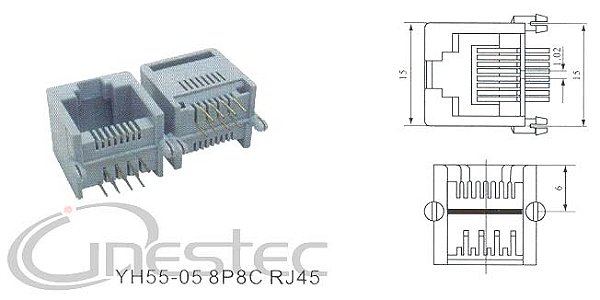 JACK  RJ45  8P8C  PARA PLACA 90 graus CINZA  YH55-05