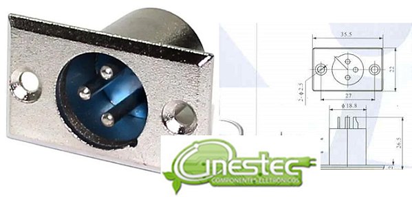 JACK CANON/XLR MACHO PAINEL METALICO PRATEADO