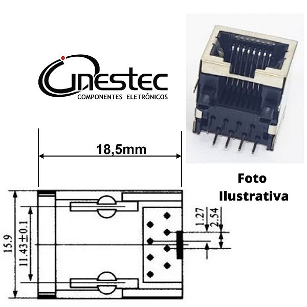 JACK RJ45 8 VIAS PARA PLACA 90 graus - BLINDADO