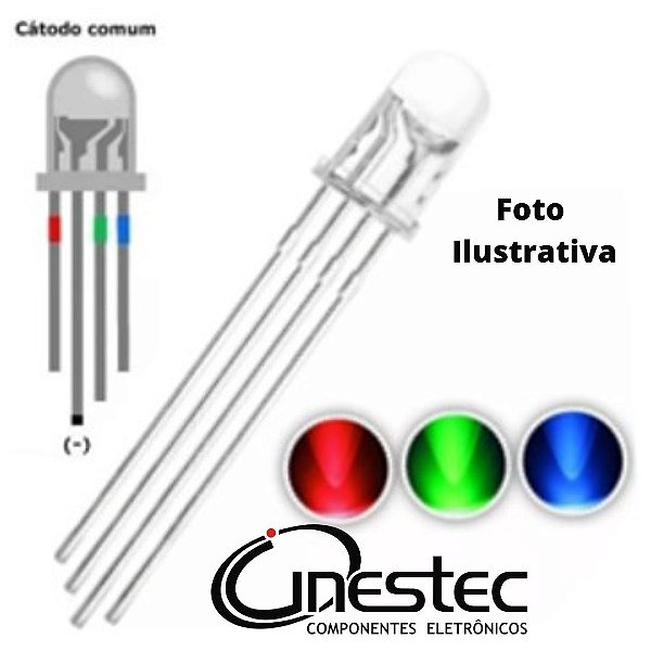LED DIFUSO RGB - 4 TERMINAIS - CATODO COMUM - 5mm
