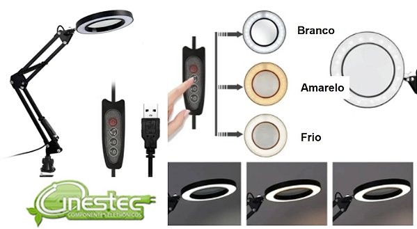 LUPA DE MESA LED - USB - COM GARRA - 5X - M023