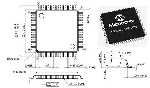MICROCONTROLADOR PIC24FJ64GB106-I/PT SMD  TQFP 64