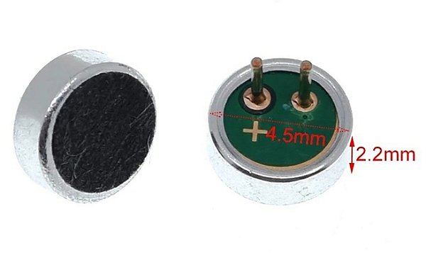 MICROFONE ELETRETO MINI (4,5 X 2,2mm) COM 2 TERMINAIS
