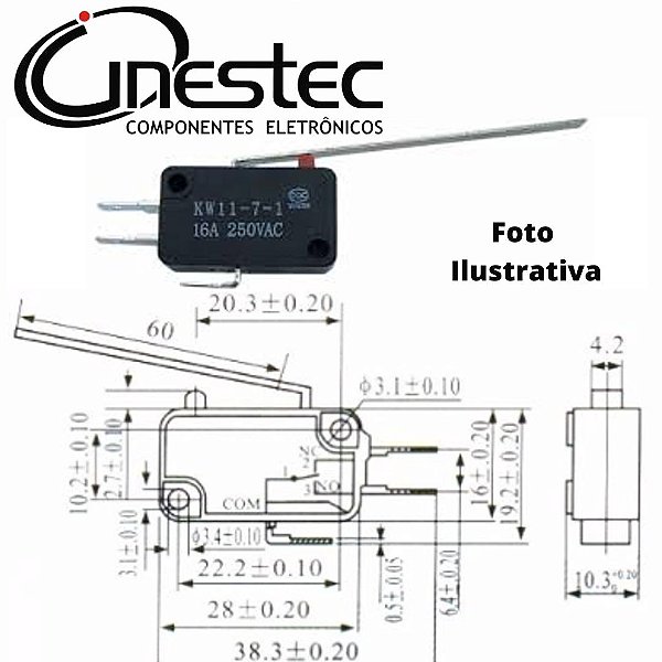 MICROSWITCH 15A COM HASTE GRANDE (60mm) KW11-7-3