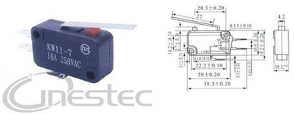 MICROSWITCH 15A COM HASTE KW11 7 3 27mm