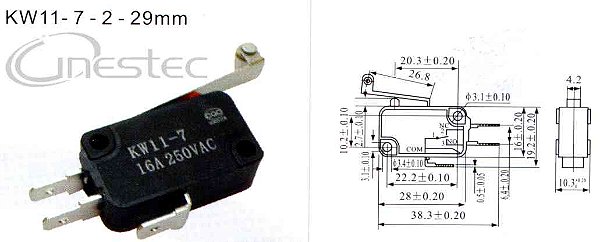 MICROSWITCH 15A COM ROLDANA  KW11 7 2 29MM KW3 03
