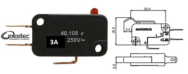 MICROSWITCH ACAO RAPIDA 3A  SEM HASTE  40108