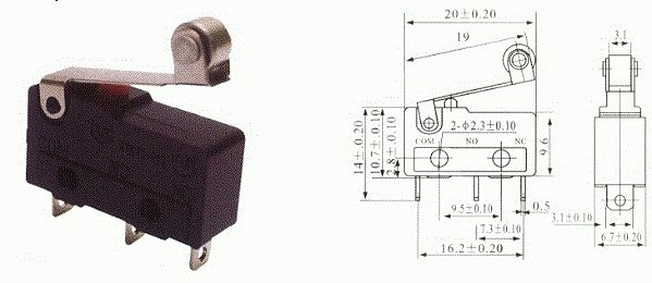 MICROSWITCH MINI 5A HASTE COM RODA 17MM KW11 3Z 5A