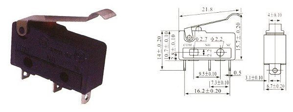 MICROSWITCH MINI 5A HASTE RODA FALSA  KW11 3Z 3 COM CURVA