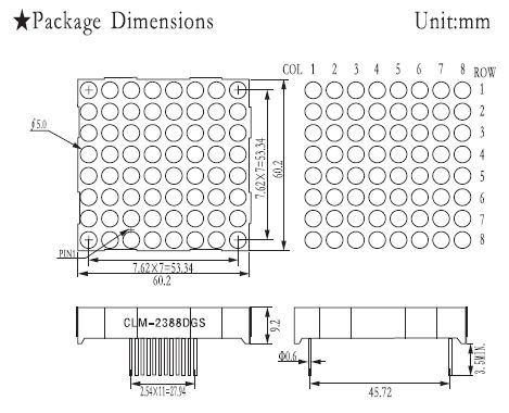 MODULO DISPLAY MATRIZ 64PONTOS 8X8 ANODO BICOLOR - CLM-2388-DGS