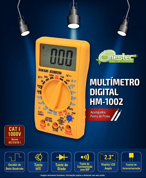 MULTIMETRO DIGITAL - HM-1002B - CAT I - DISPLAY GRANDE