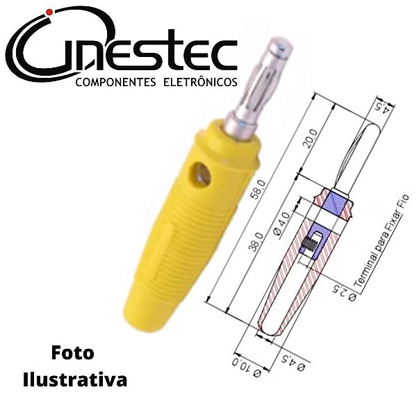PINO BANANA 4MM EMBORRACHADO AMARELO COM DERIVACAO