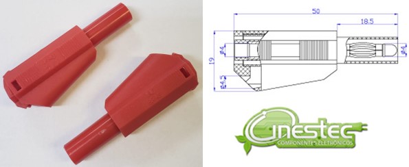 PINO BANANA DE SEGURANCA 4mm VERMELHO PB 981 COM DERIVACAO