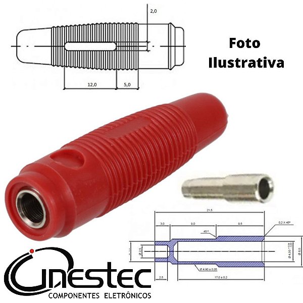 PINO BANANA EXTENSAO 4mm MODELO J121 - VERMELHO