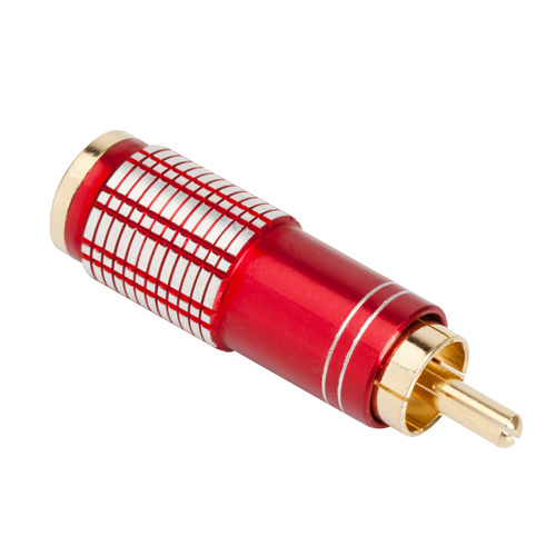 PLUG RCA MACHO PROFISSIONAL OURO INTEIRO  VERMELHO