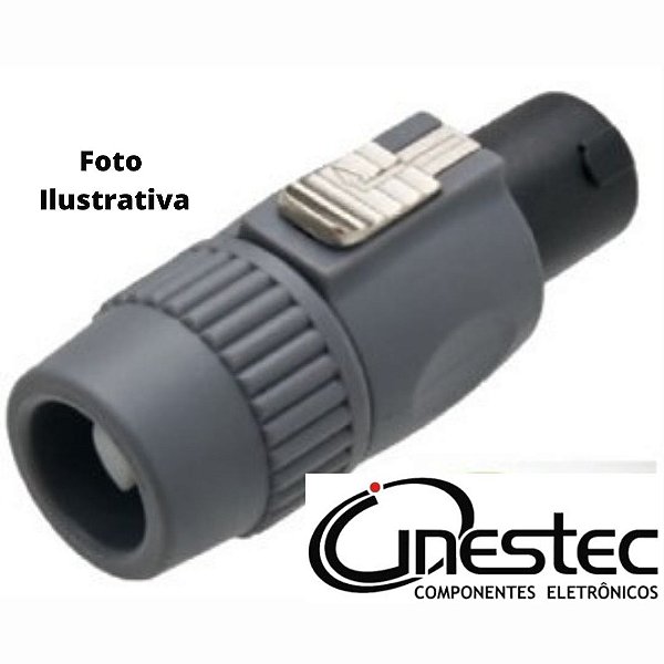 PLUG SPEAKON MACHO CINZA COM TRAVA 4 VIAS SPKG-M4