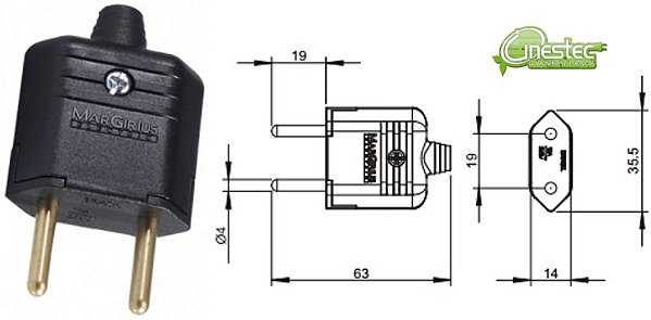 PLUGUE DE FORCA PLD1-2 PRETO - 10A 180G - 2 PINOS