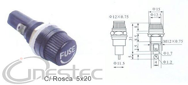 PORTA FUSIVEL COM ROSCA  PAINEL PEQUENO 5X20 BLX-1 TAMPA PRETO