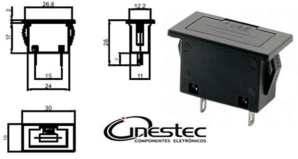 PORTA FUSIVEL MG EMBUTIR - 5X20 - 10A, 110VCA / 250VCA - 11205 - MF