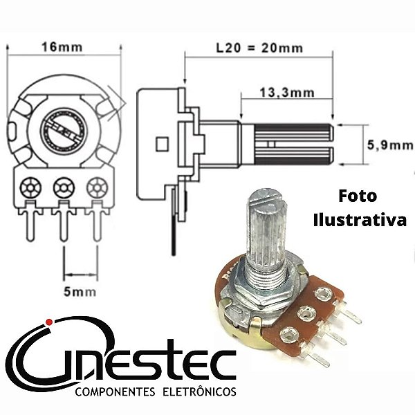 POTENCIOMETRO ROTATIVO 10KB 3 TERM. 16mm  L20