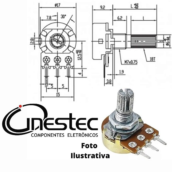 POTENCIOMETRO ROTATIVO 1KB 3 TERMINAIS 16mm  L15 WH148-1