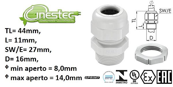 PRENSA CABO   CONTRA PORCA - PA6 - PG16, (7,0 - 14,0 MM) CZ