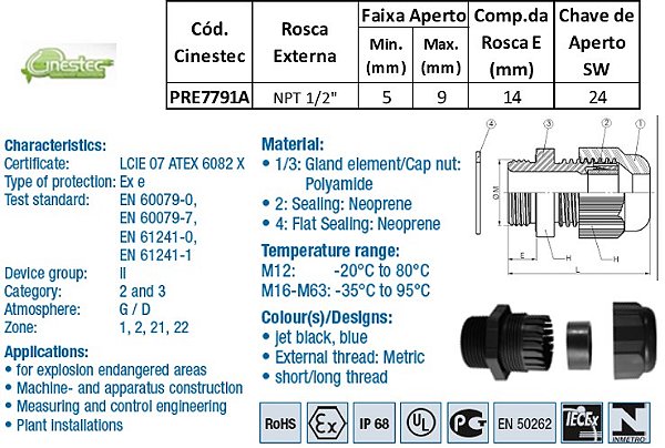 PRENSA CABO  S-TEC - PA6 EXE - NPT1/2 - PRETO