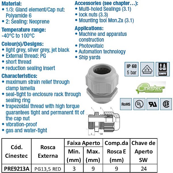 PRENSA CABO -TEC - PA 6 PG13,5 CORPO CURTO COM REDUTOR - PRETO