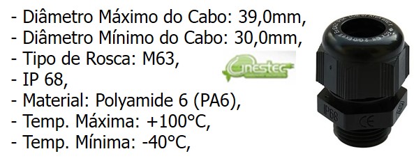 PRENSA CABO EX PA6 M63 X 1,5 - ROSCA CURTA - ANEL DE VEDACAO E R