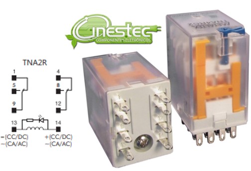 RELE 12V 10A - 2 CONTATOS REVERSIVEIS 300W TNA2RC2