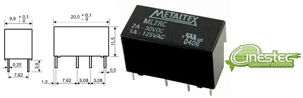 RELE 12V 2A  8T - METALTEX - ML2RC2 - 08 TERMINAIS