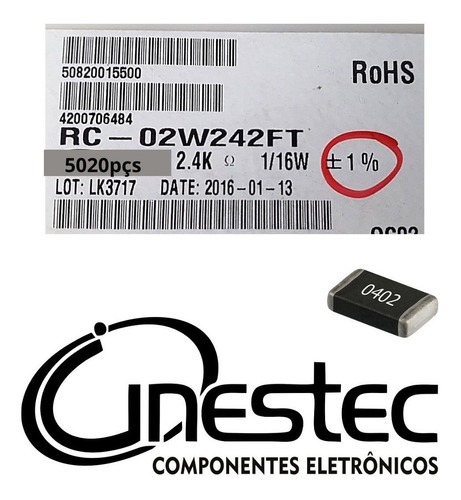Resistor Smd 0402 -  2,4k 1/16w 1% - 5020 Unidades