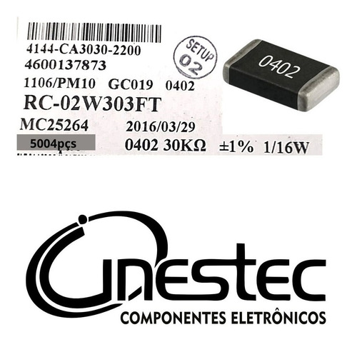 Resistor Smd 0402 - 30k 1/16w 1% - 5004 Unidades