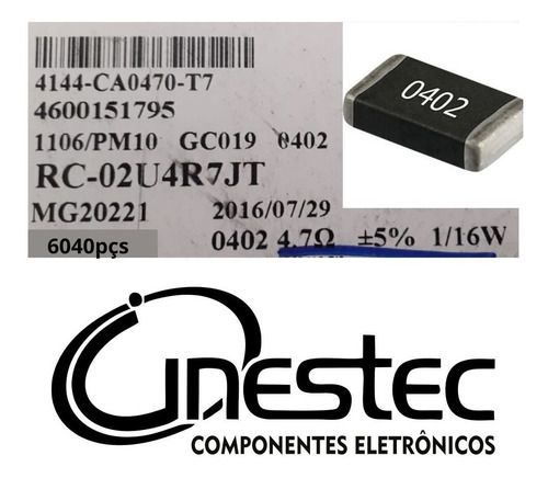 Resistor Smd 0402 - 4,7r 1/16w 5% - 6040 Unidades