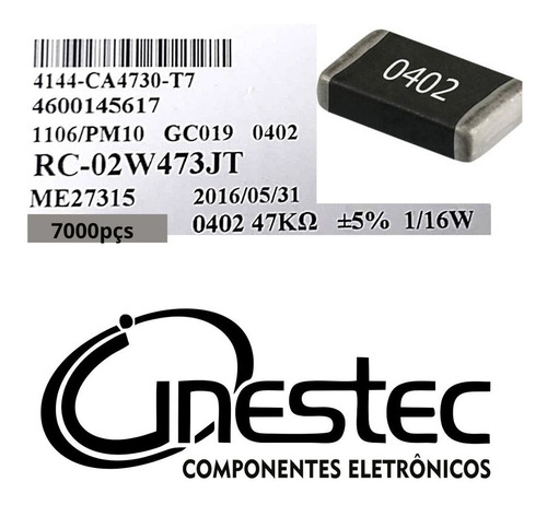 Resistor Smd 0402 - 47k 1/16w 5% - 7000 Unidades
