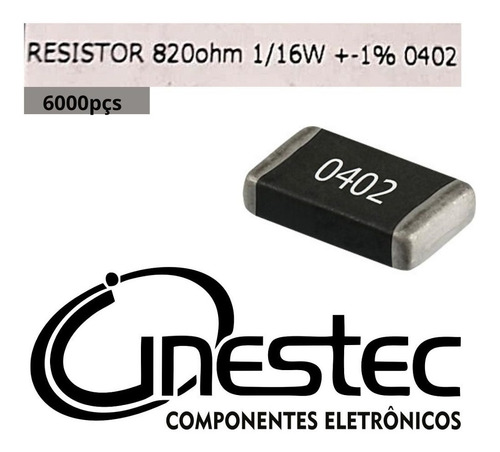Resistor Smd 0402 - 820r 1/16w 1% - 6000 Unidades