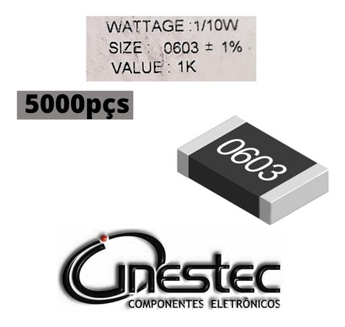 Resistor Smd 0603 - 1k 1% 1/10w - 5000 Unidades